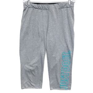 Nike Just Do It Spell Out Capri Pants Dri Fit Joggers Gray Blue Womens Large L